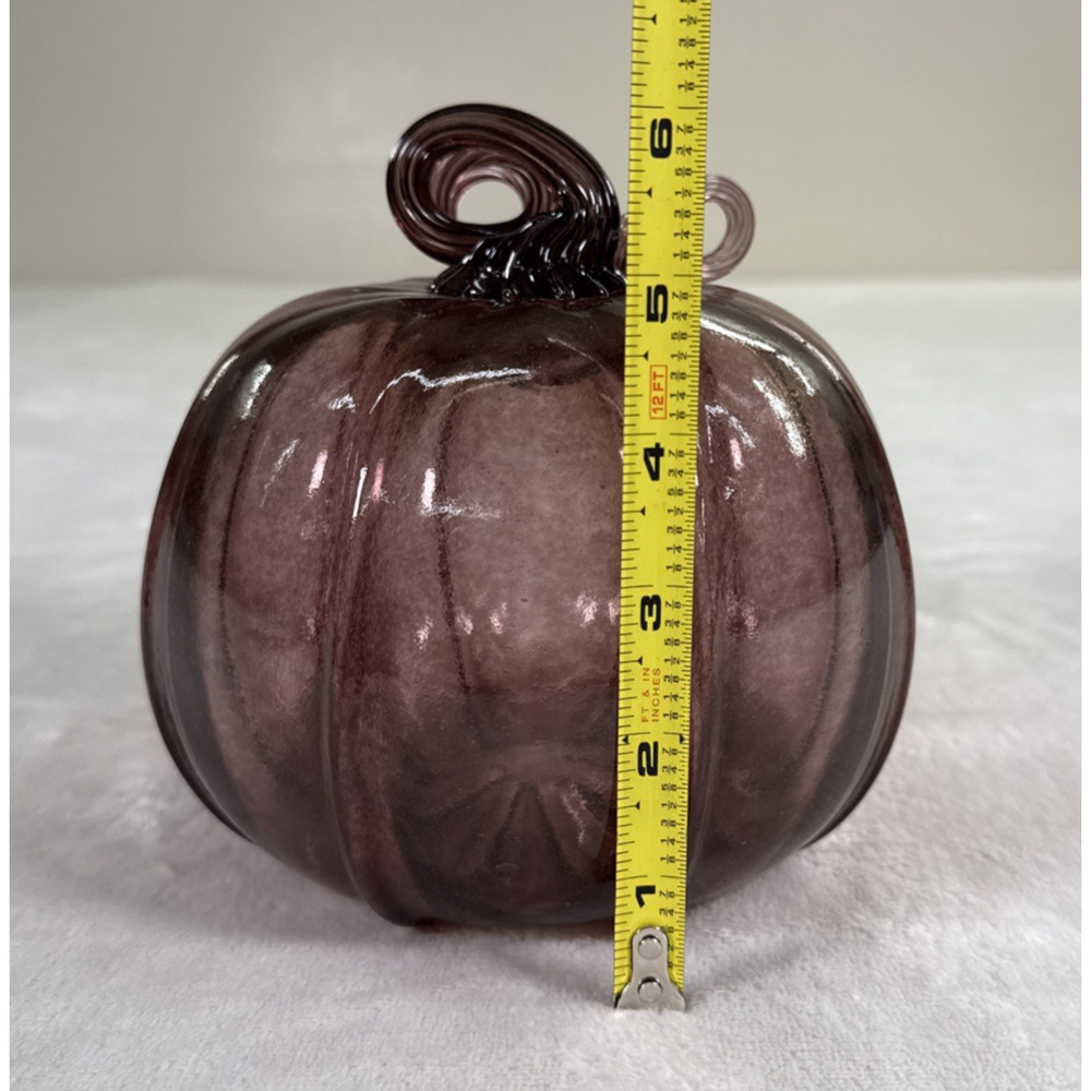 Art Glass Purple Pumpkin Figurine 6” Hand Blown Decorative Fall Harvest Home - Picture 9 of 12